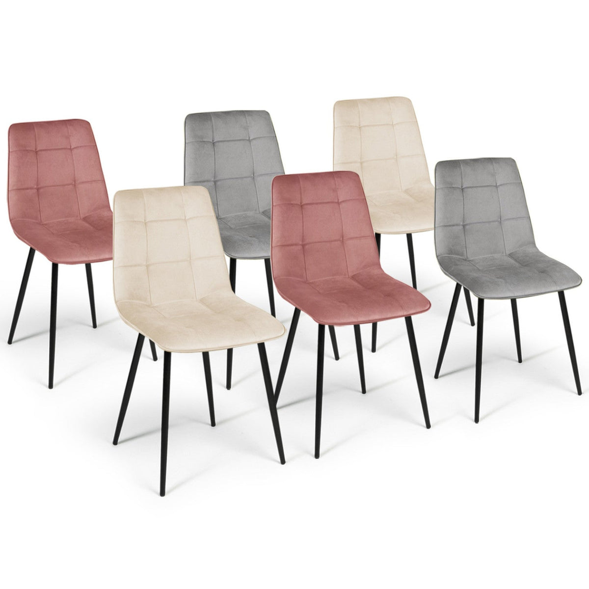 Lot de 6 chaises MILA mix coloris pastel rose x2, gris clair x2 et beige x2