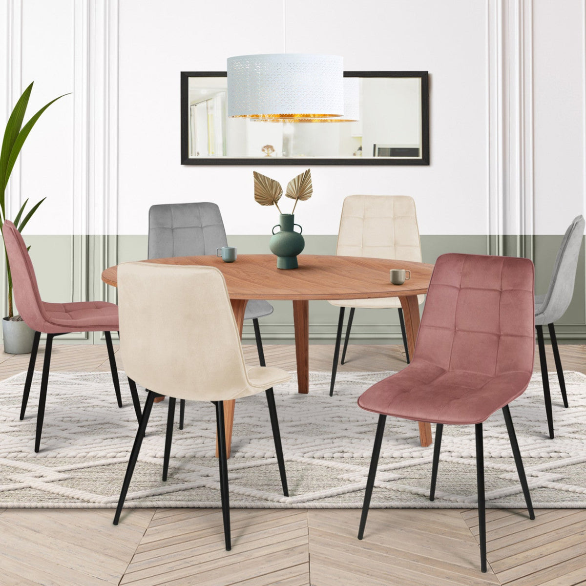 Lot de 6 chaises MILA mix coloris pastel rose x2, gris clair x2 et beige x2