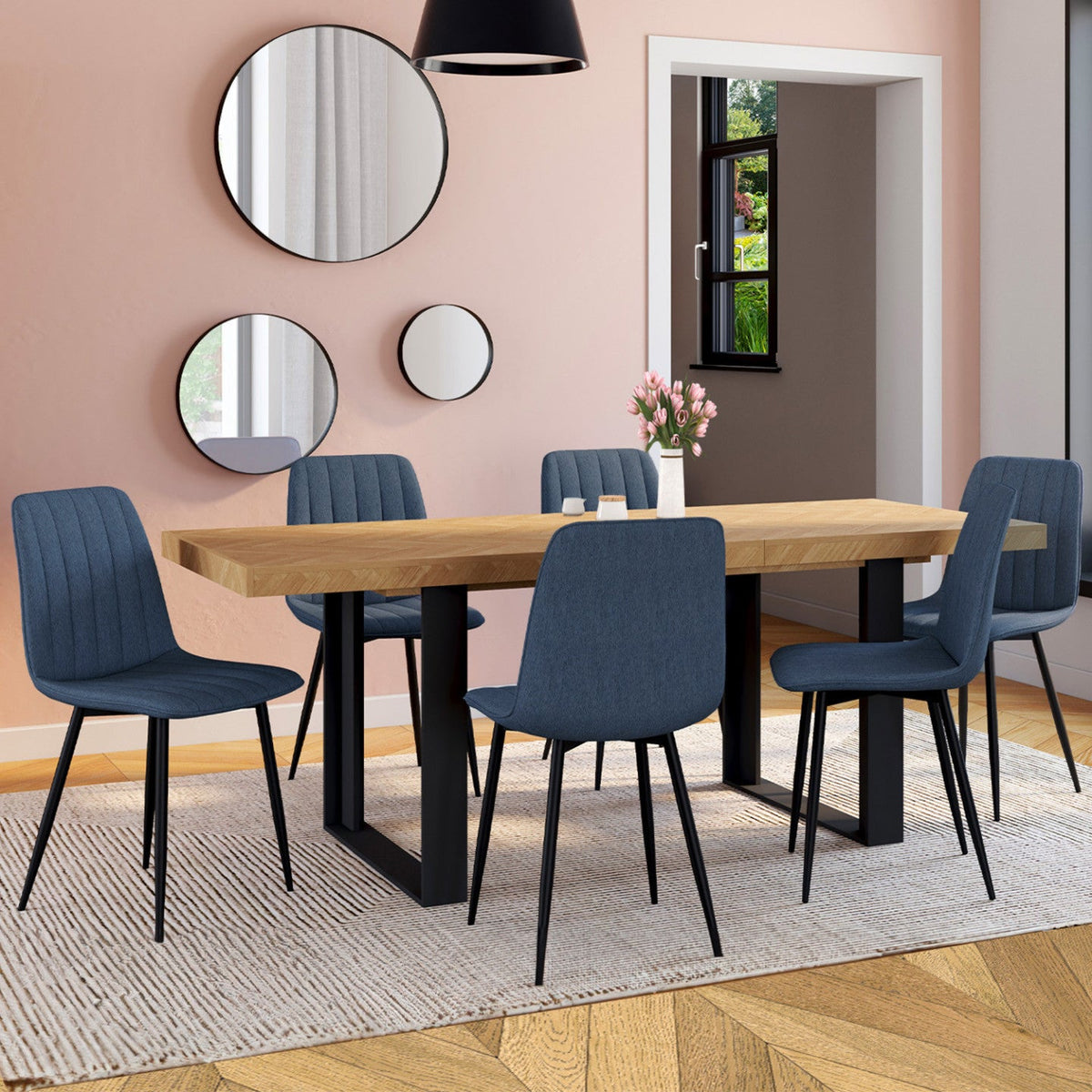 Lot de 6 chaises MIRA en tissu bleu pour salle à manger