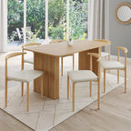Lot de 6 chaises NOE en imitation bois et assise en tissu beige pour salle à manger