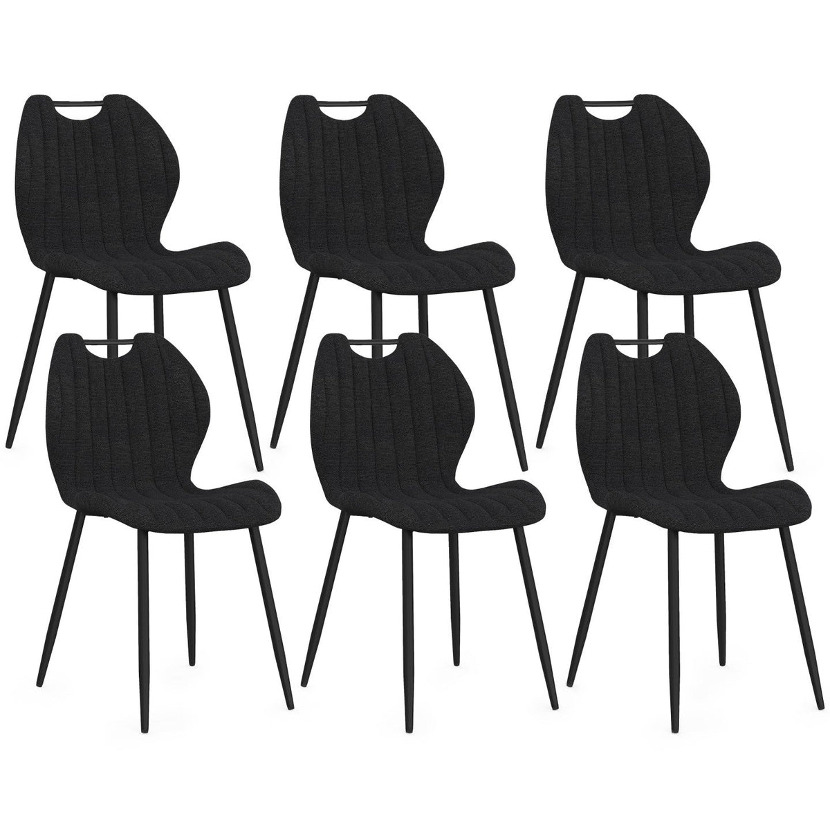 Lot de 6 chaises PIO avec poignée en tissu éponge noir
