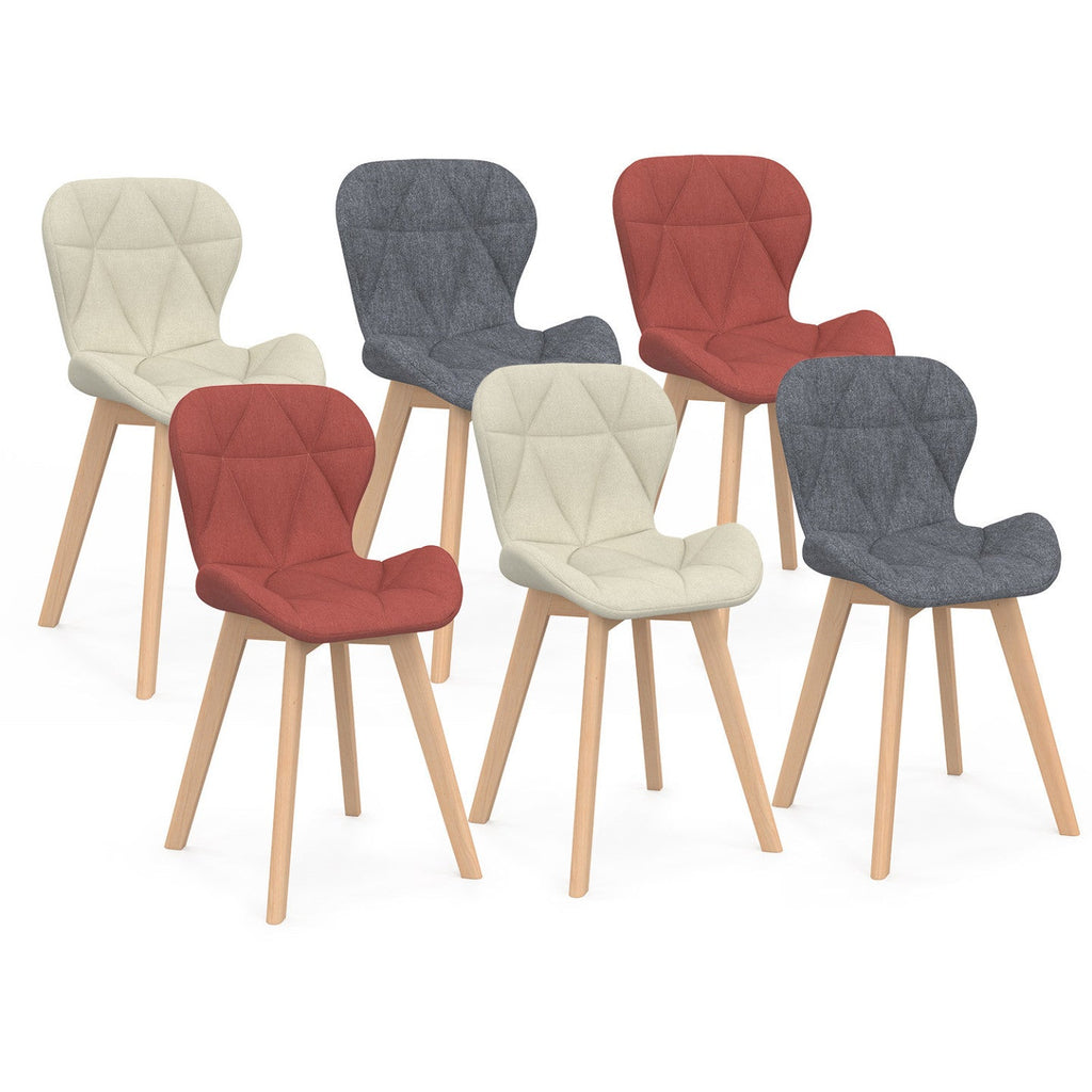 Lot de 6 chaises ROBINE en tissu mix coloris gris foncé x2, terracotta x2, beige x2