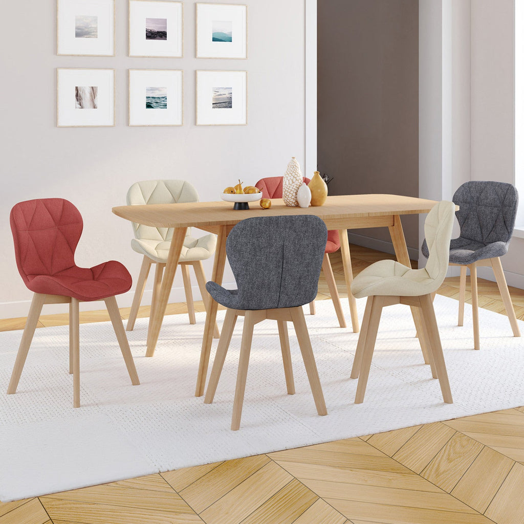Lot de 6 chaises ROBINE en tissu mix coloris gris foncé x2, terracotta x2, beige x2