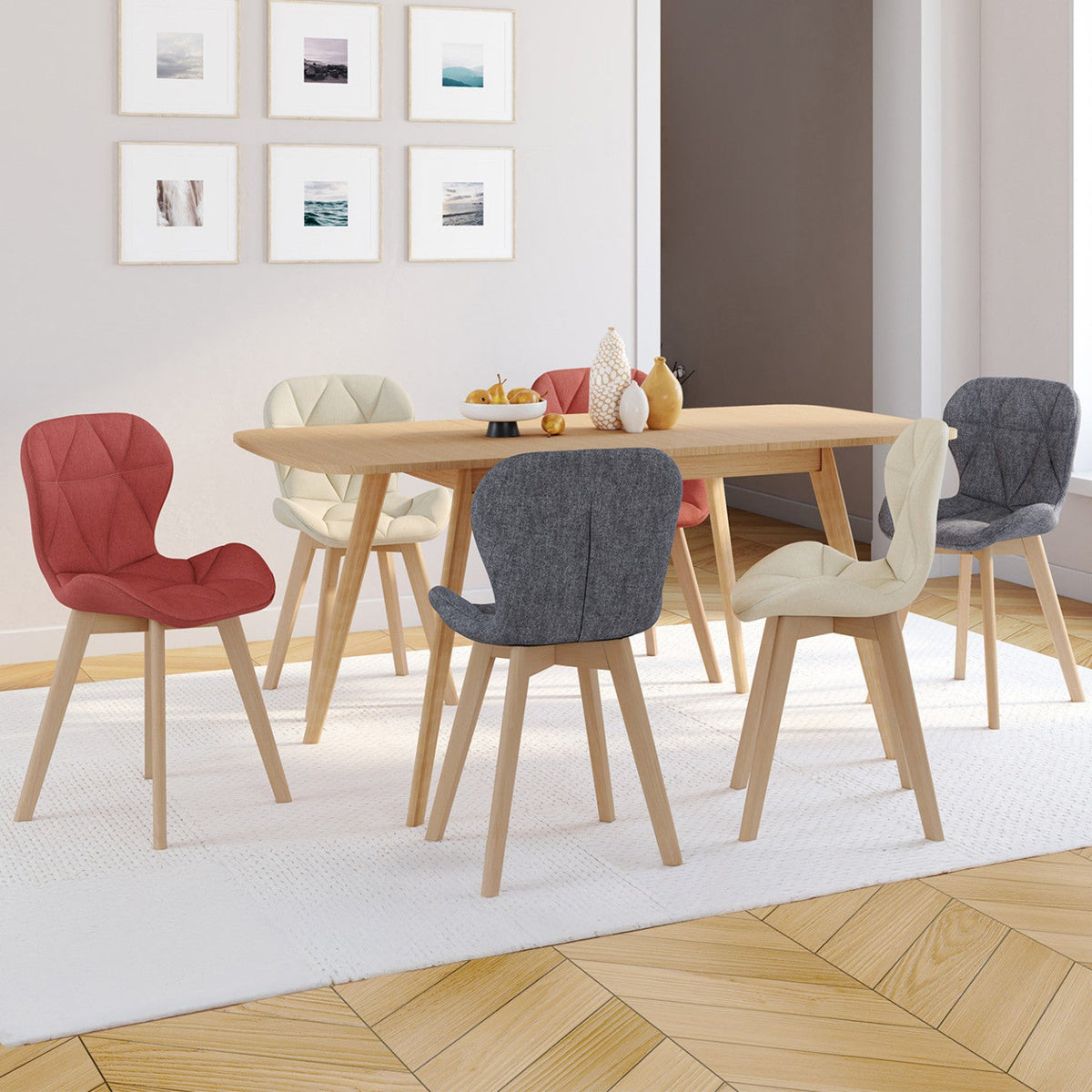 Lot de 6 chaises ROBINE en tissu mix coloris gris foncé x2, terracotta x2, beige x2