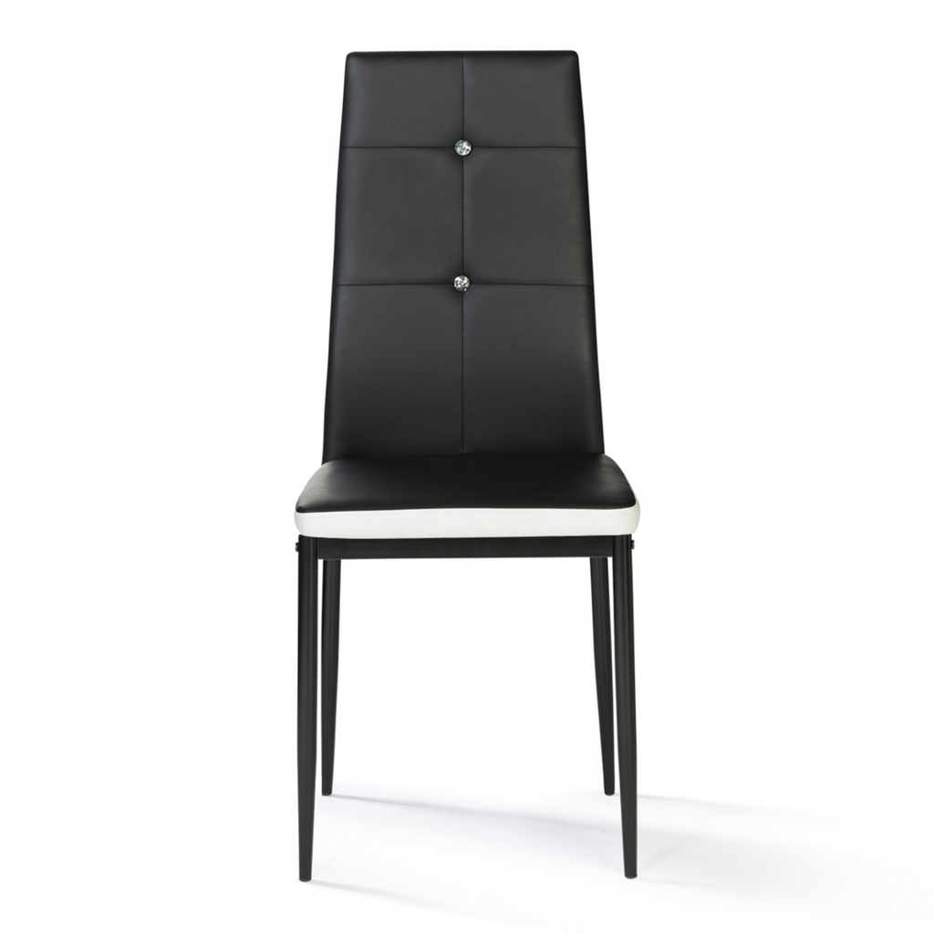 Lot de 6 chaises ROMANE noires à bandeau blanc avec strass pour salle à manger