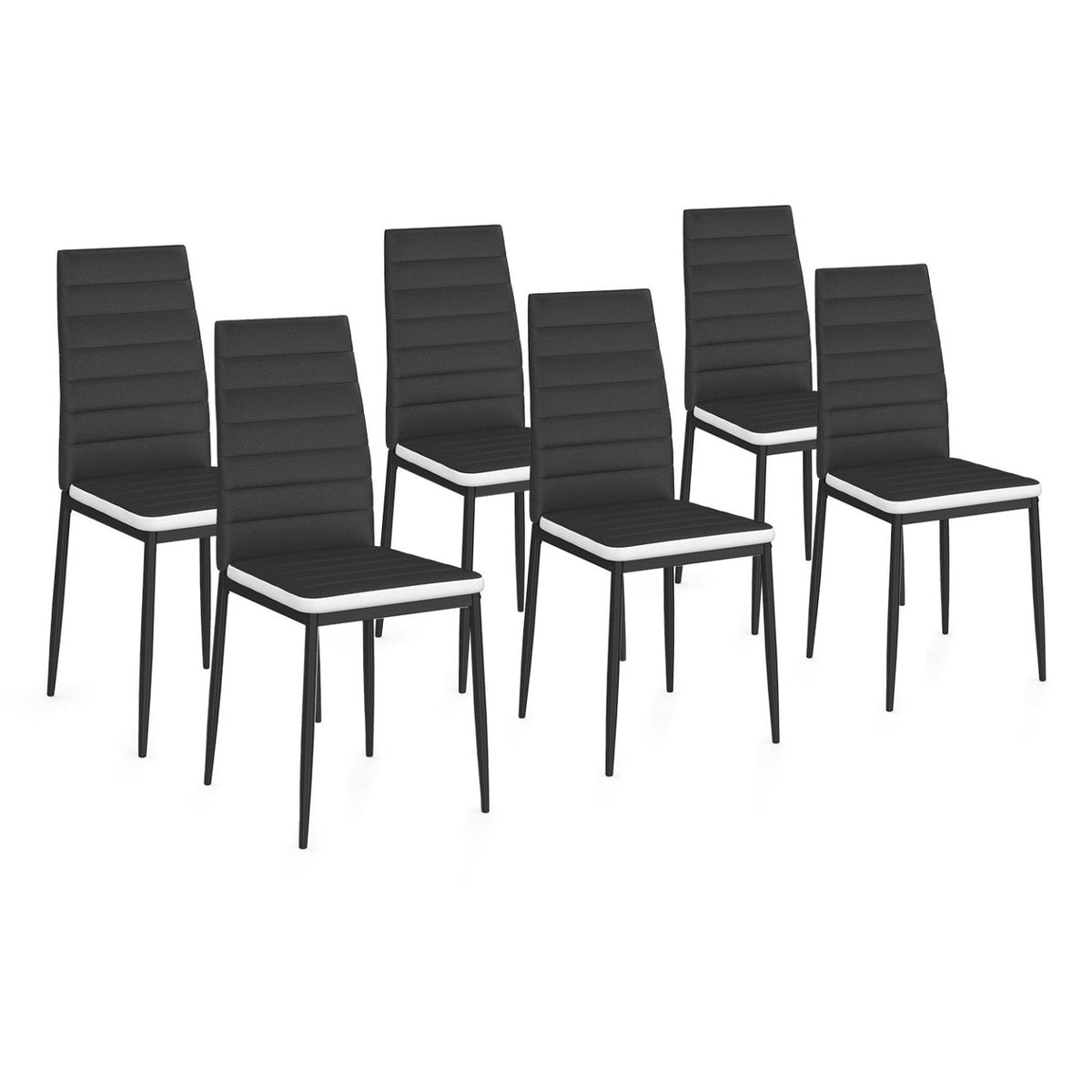 Lot de 6 chaises ROMANE noires à bandeau blanc pour salle à manger