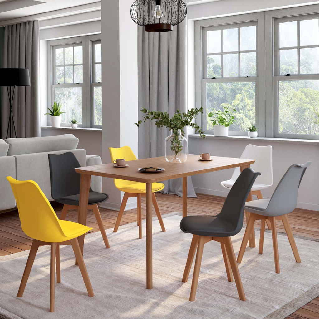 Lot de 6 chaises scandinaves SARA mix coloris gris clair, blanc, gris foncé x2, jaune x2