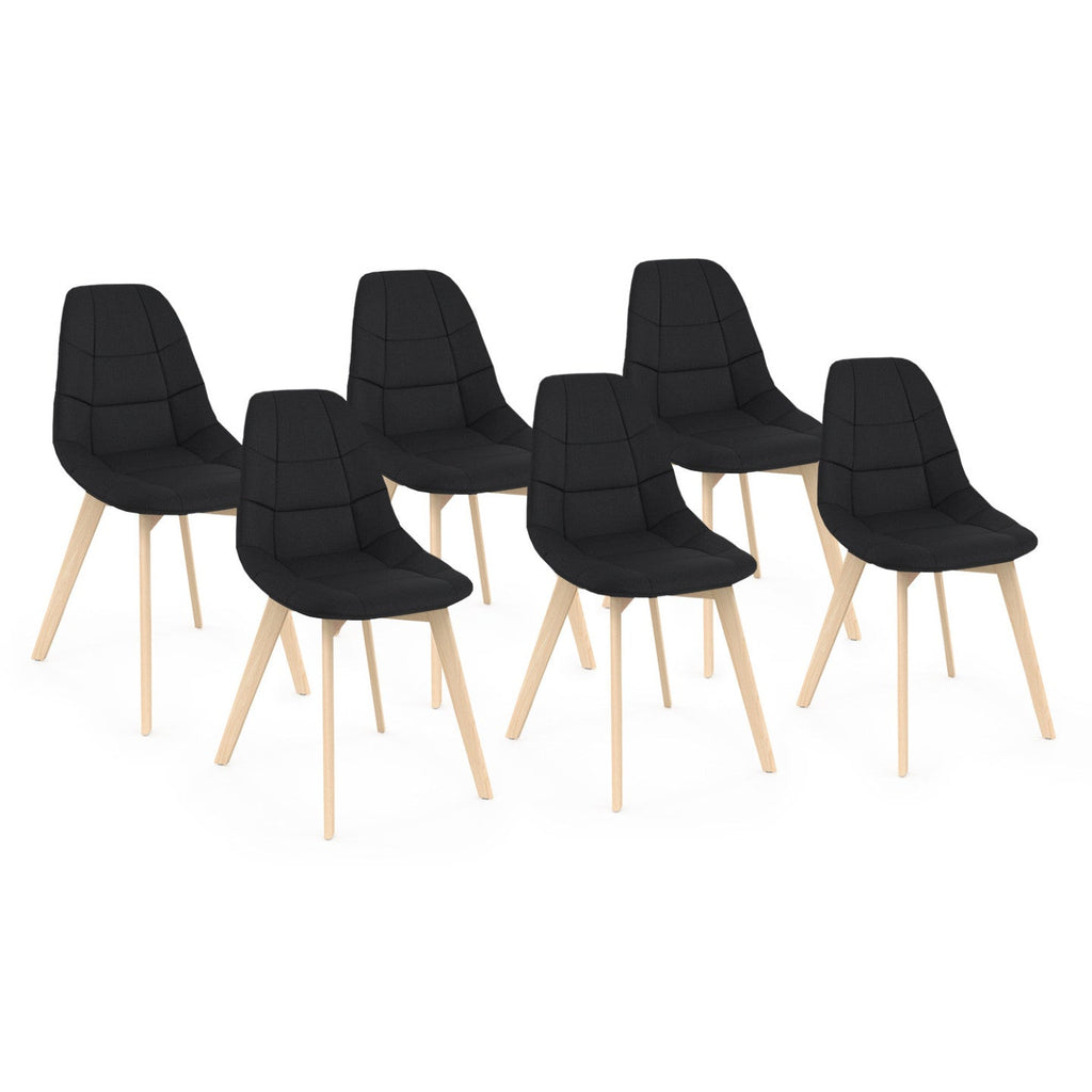 Lot de 6 chaises scandinaves GABY en tissu noir pour salle à manger