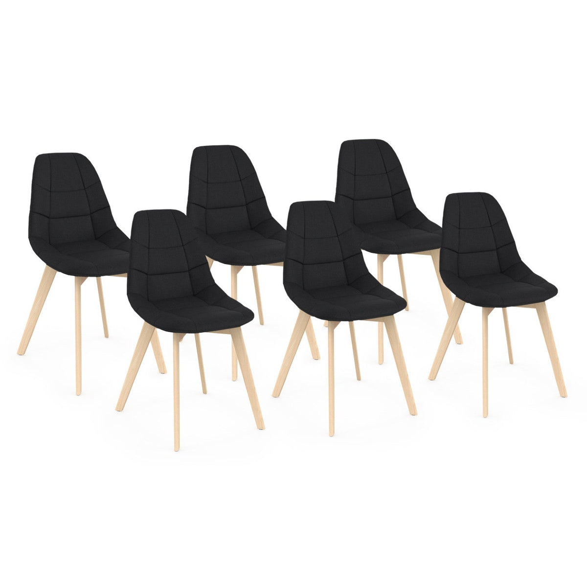 Lot de 6 chaises scandinaves GABY en tissu noir pour salle à manger