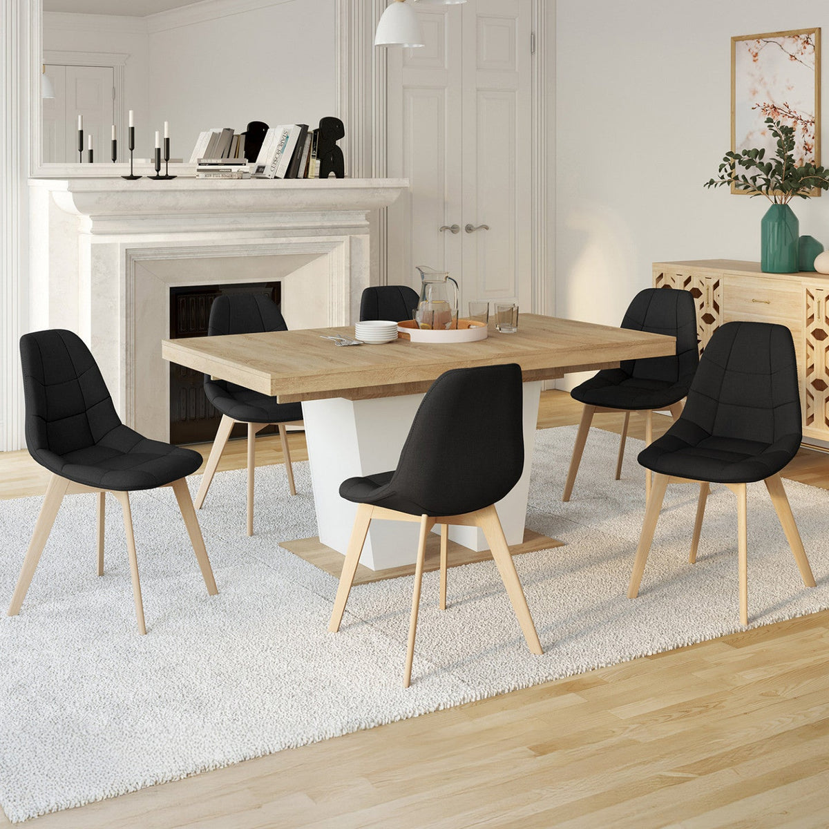 Lot de 6 chaises scandinaves GABY en tissu noir pour salle à manger