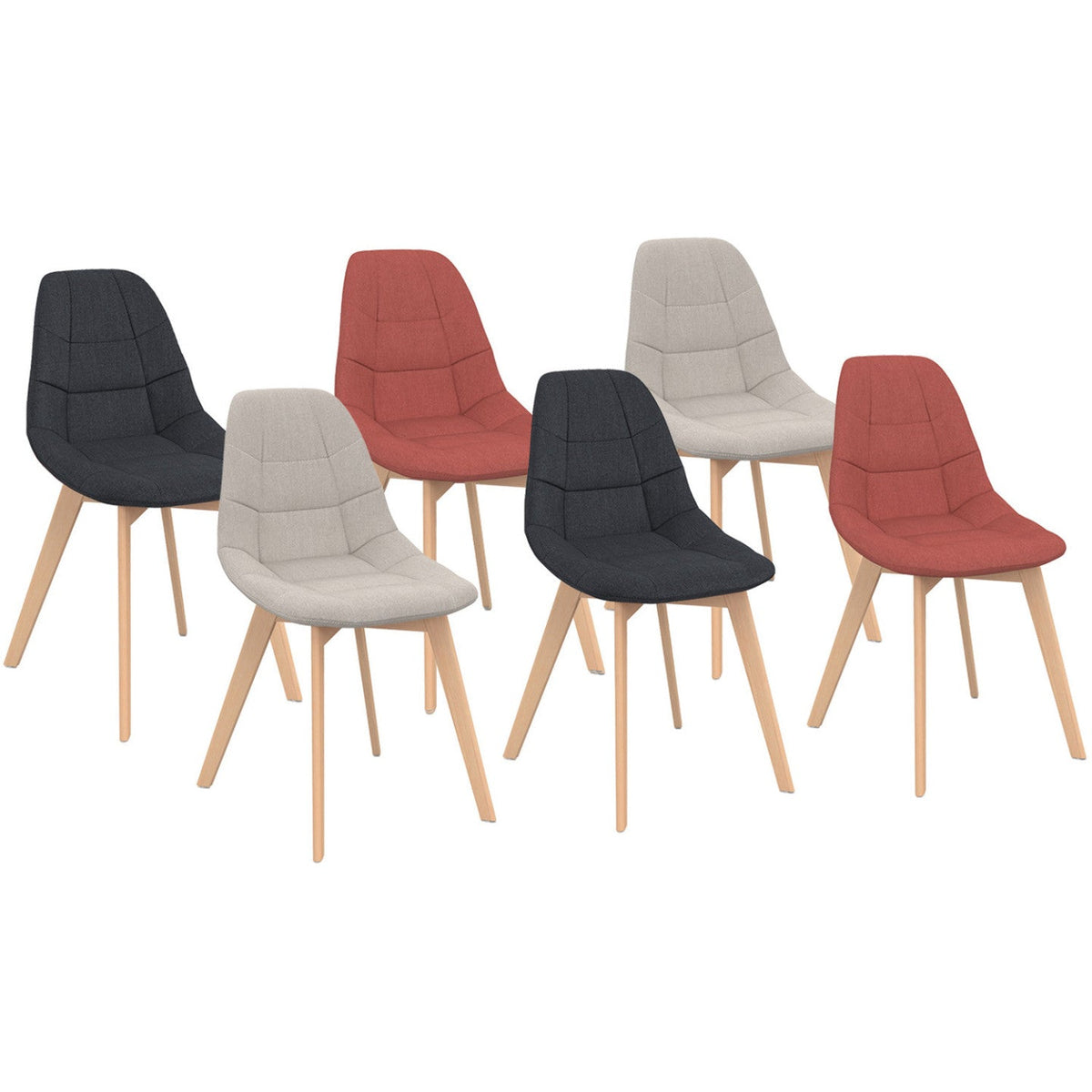 Lot de 6 chaises scandinaves GABY mix coloris gris foncé x2, terracotta x2, beige x2 pour salle à manger