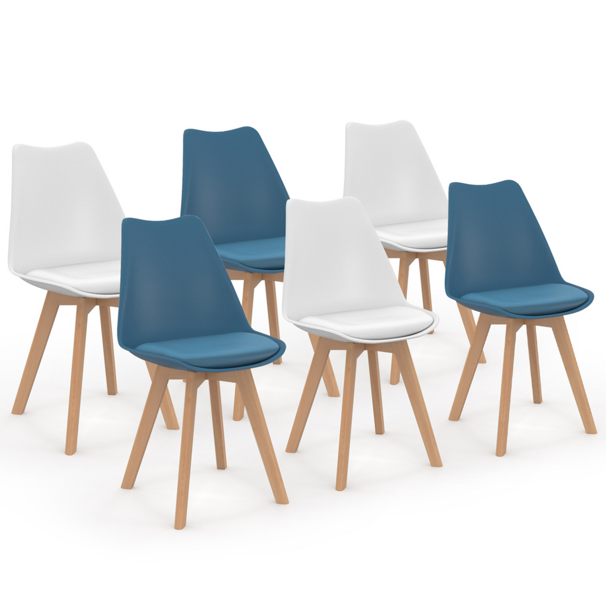 Lot de 6 chaises scandinaves SARA coloris mixte bleu canard x3 et blanc x3