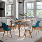 Lot de 6 chaises scandinaves SARA coloris mixte bleu canard x3 et blanc x3
