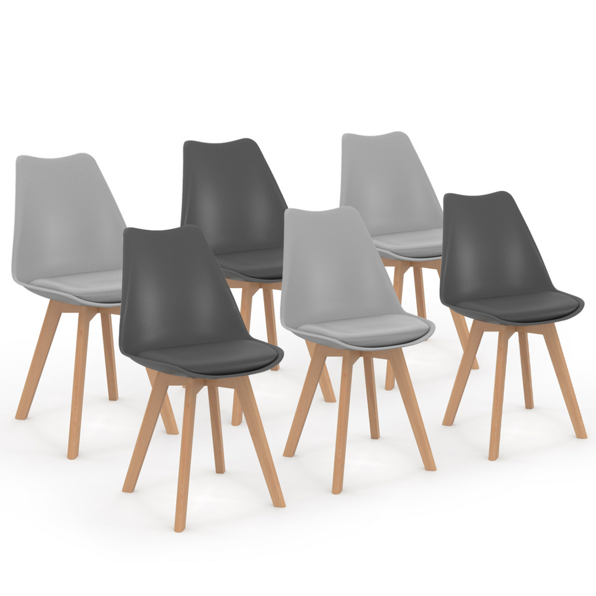 Lot de 6 chaises scandinaves SARA mix coloris gris foncé x3 et gris clair x3