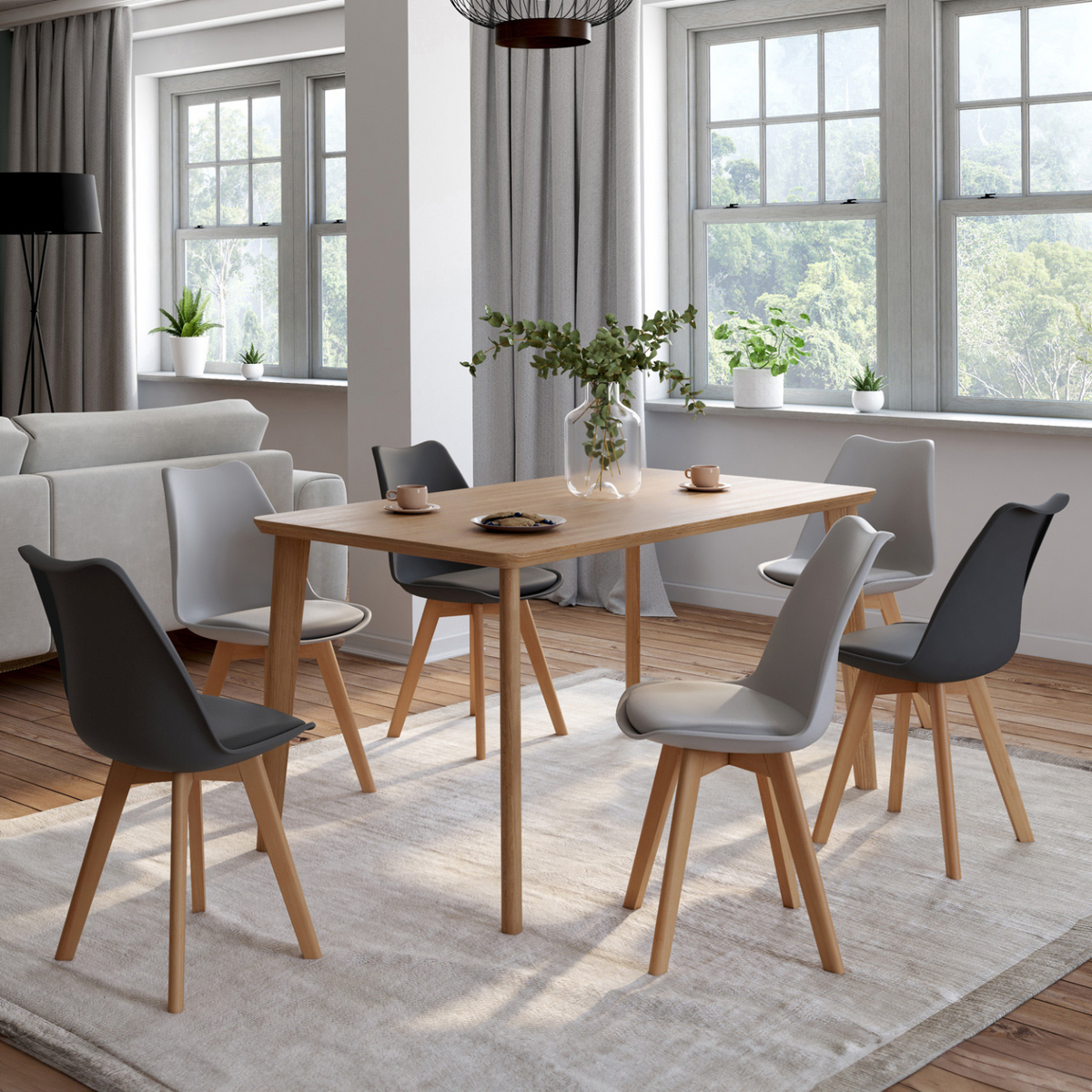 Lot de 6 chaises scandinaves SARA mix coloris gris foncé x3 et gris clair x3