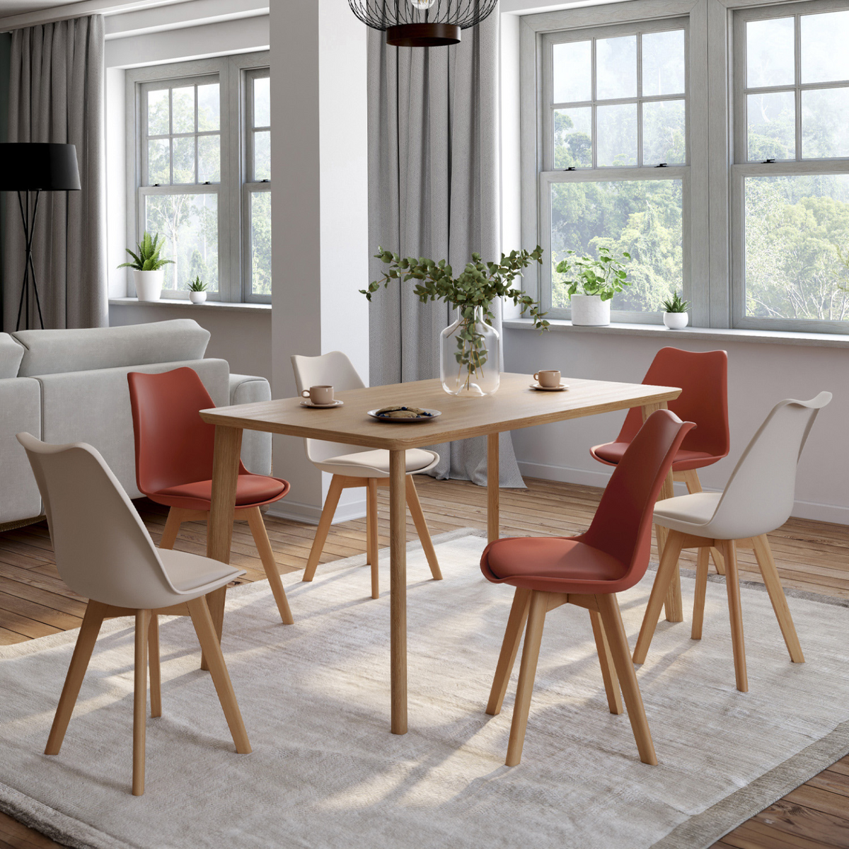 Lot de 6 chaises scandinaves SARA coloris mix terracotta x3 et beige x3