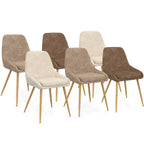Lot de 6 chaises THALYA en tissu chenille mix coloris taupe x2, beige x2, marron x2 et pieds effet bois avec accoudoirs