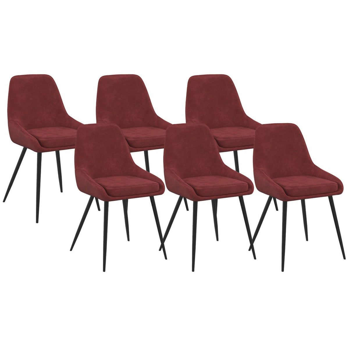 Lot de 6 chaises THALYA en velours bordeaux avec accoudoirs