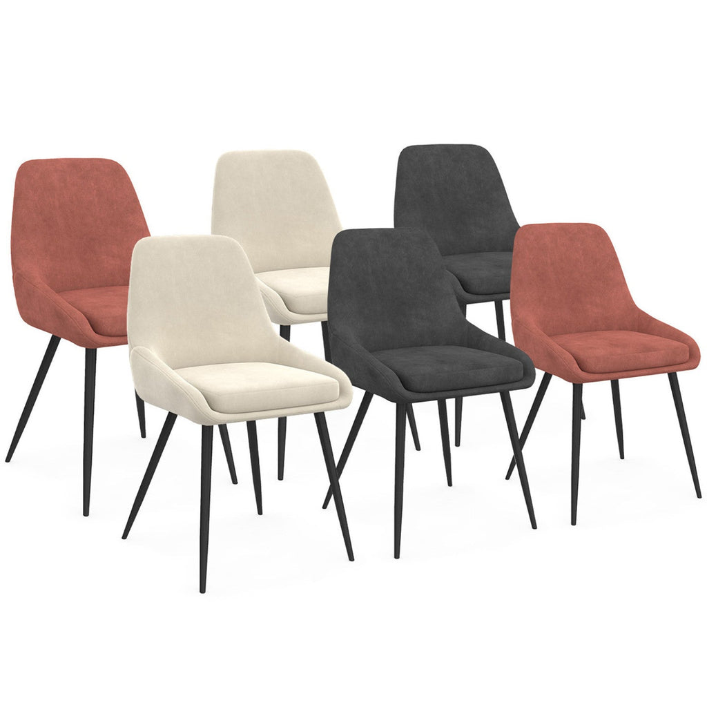 Lot de 6 chaises THALYA en velours mix coloris gris foncé x2, terracotta x2, beige x2 avec accoudoirs