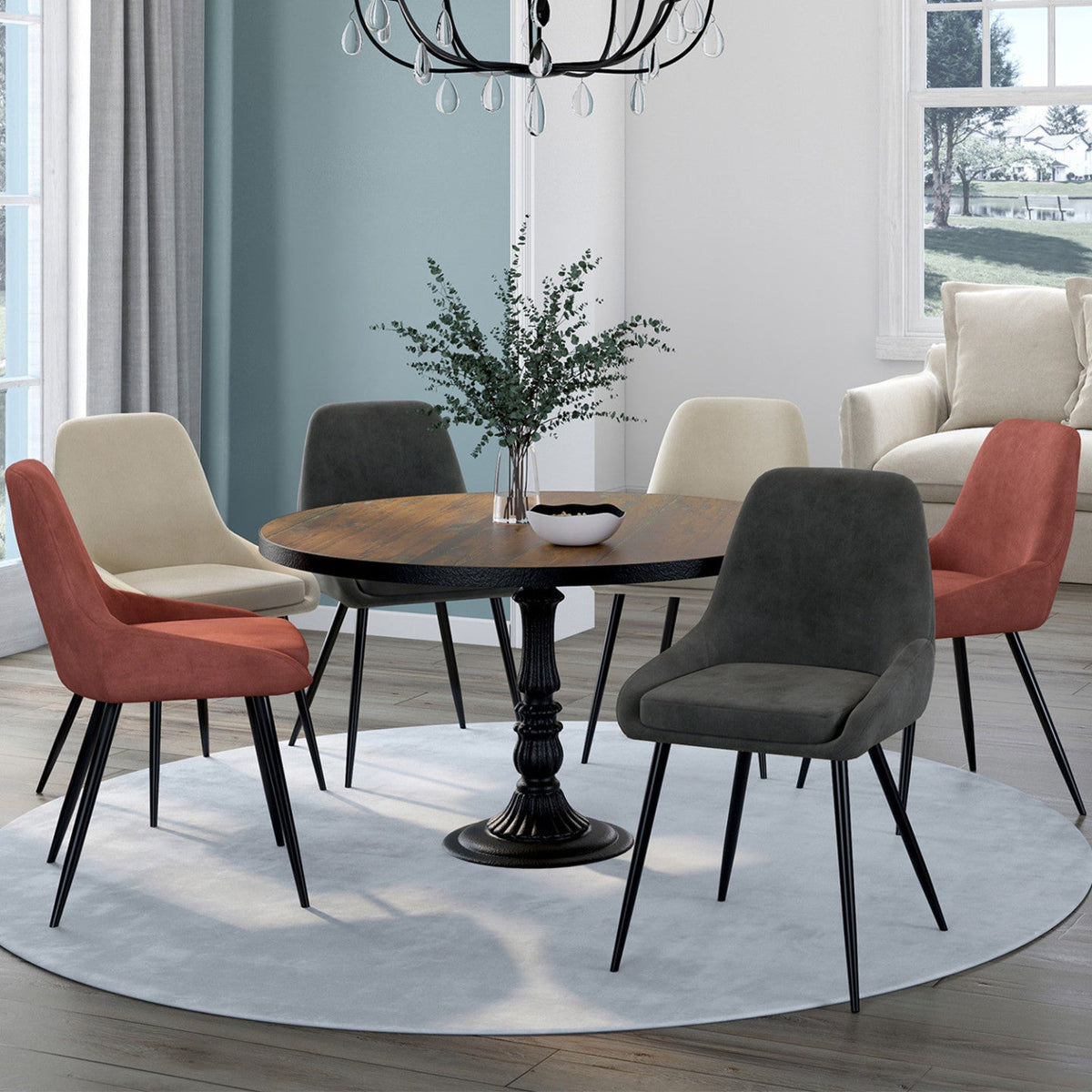 Lot de 6 chaises THALYA en velours mix coloris gris foncé x2, terracotta x2, beige x2 avec accoudoirs