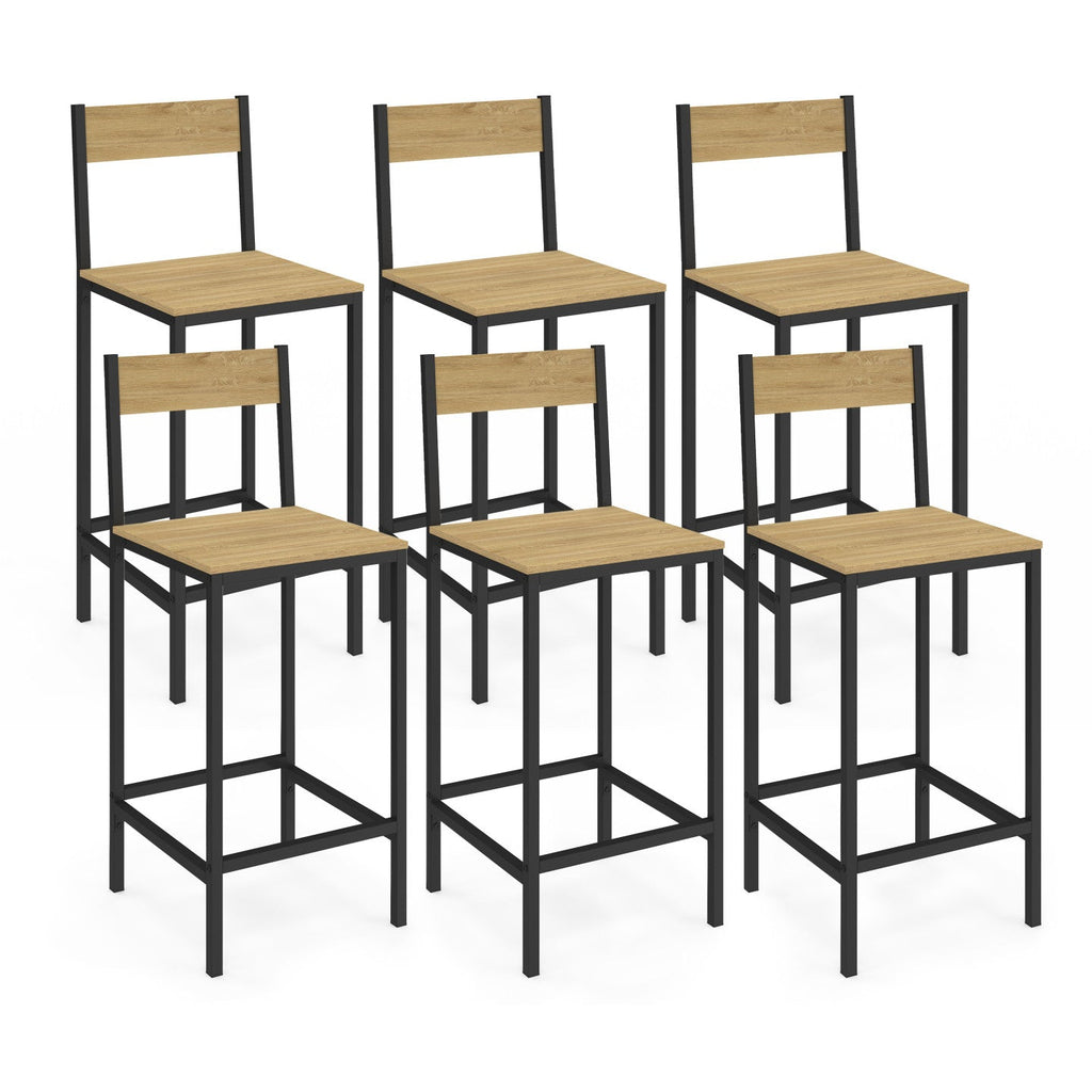 Set of 6 DETROIT bar stools with backrest, industrial design kitchen chair