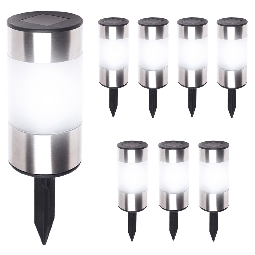Lot de 8 bornes solaires design en inox 2 en 1