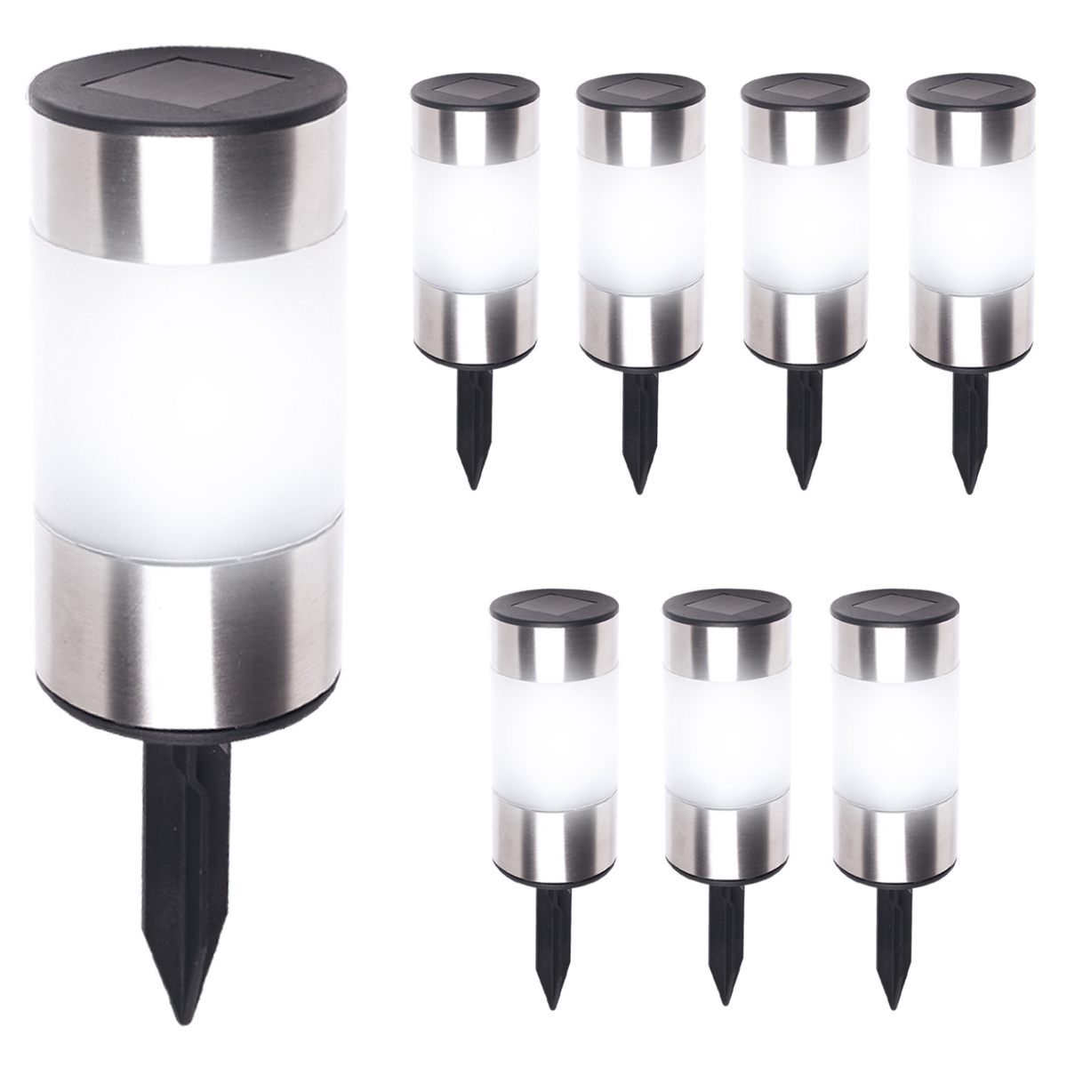 Lot de 8 bornes solaires design en inox 2 en 1