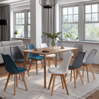 Lot de 8 chaises scandinaves SARA mix coloris blanc x2, gris clair x2, gris foncé x2, bleu canard x2
