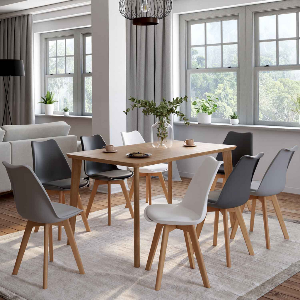Lot de 8 chaises scandinaves SARA mix coloris blanc x2, gris clair x2, gris foncé x2, noir x2