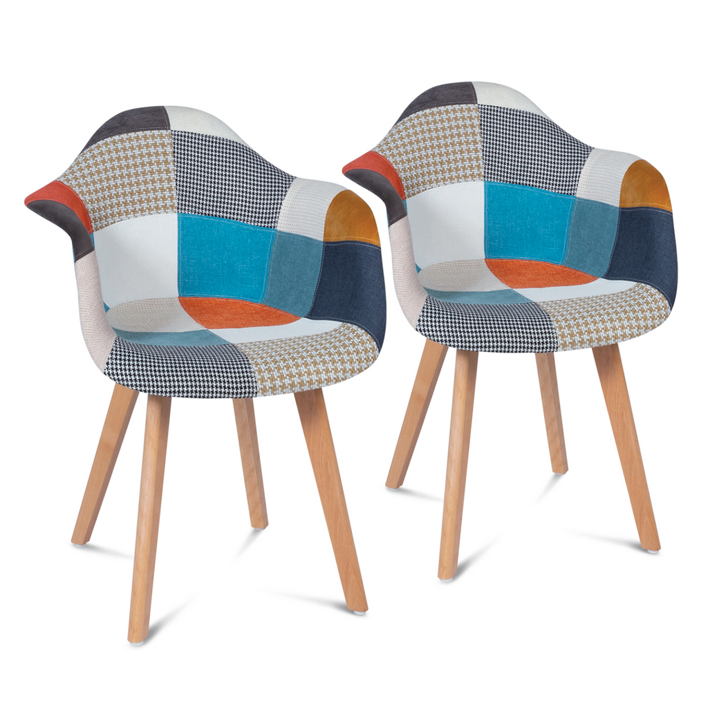 Lot de 2 chaises de salle à manger scandinaves, fauteuils de table SARA motifs patchwork multicolores