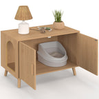 Maison de toilette pour chat cache-litière JULIETTE avec doubles portes à lattes en bois coloris chêne