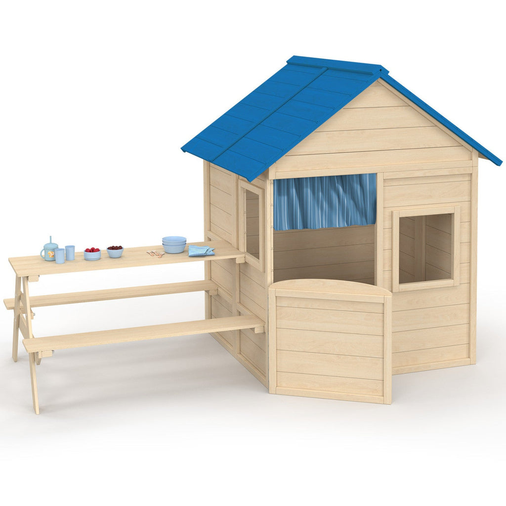 Maisonnette enfant en bois ODYSSEY, cabane de jeux extérieure avec table de pique-nique intégrée