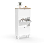 Meuble à chaussures 18 paires ACHILLE 3 portes blanc et plateau bois