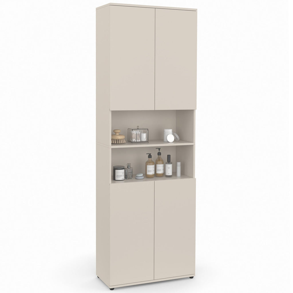 Armoire colonne de salle de bain TOMI 4 portes 2 niches bois beige