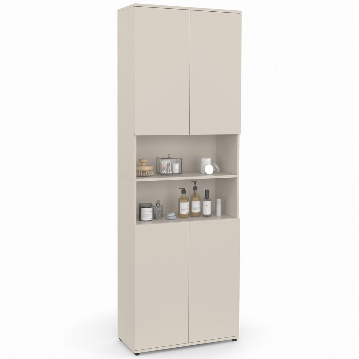 Armoire colonne de salle de bain TOMI 4 portes 2 niches bois beige