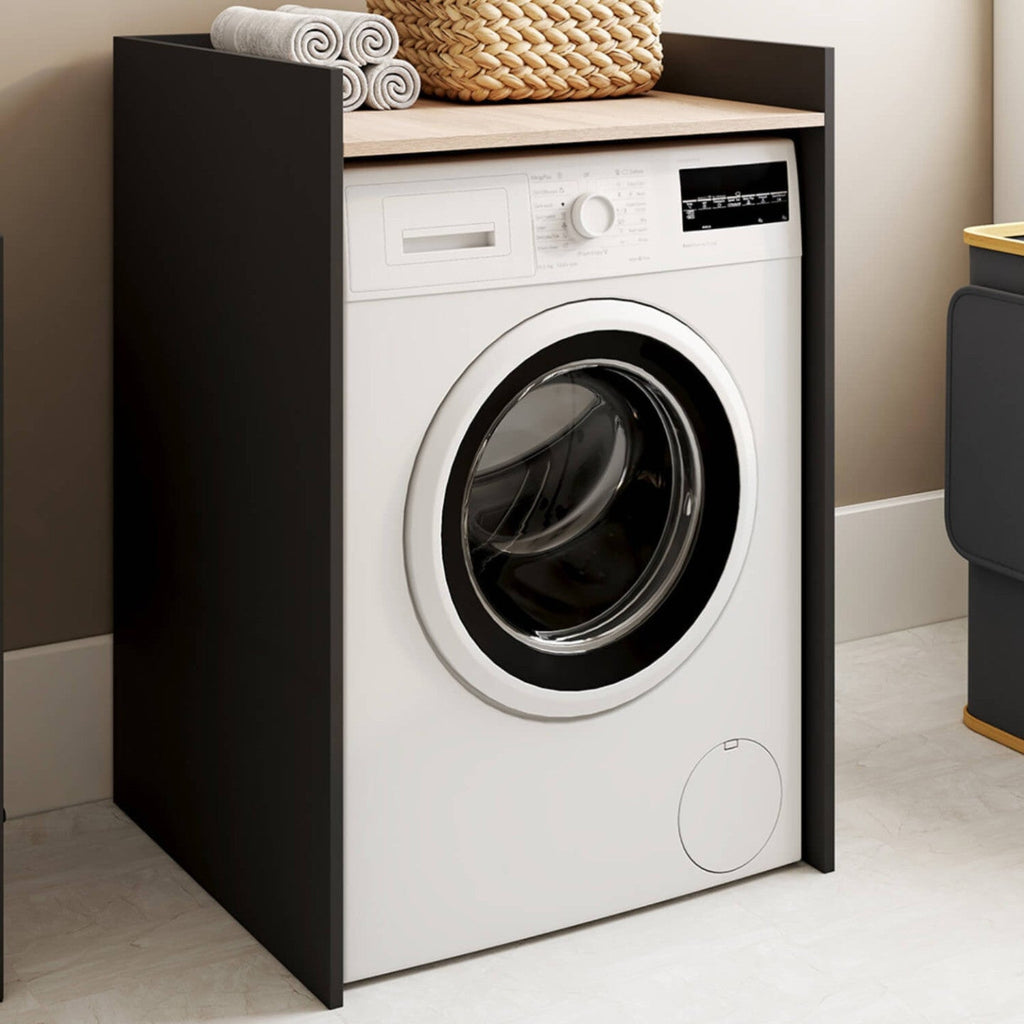Meuble armoire pour lave-linge ou sèche-linge WALLIS noir et hêtre