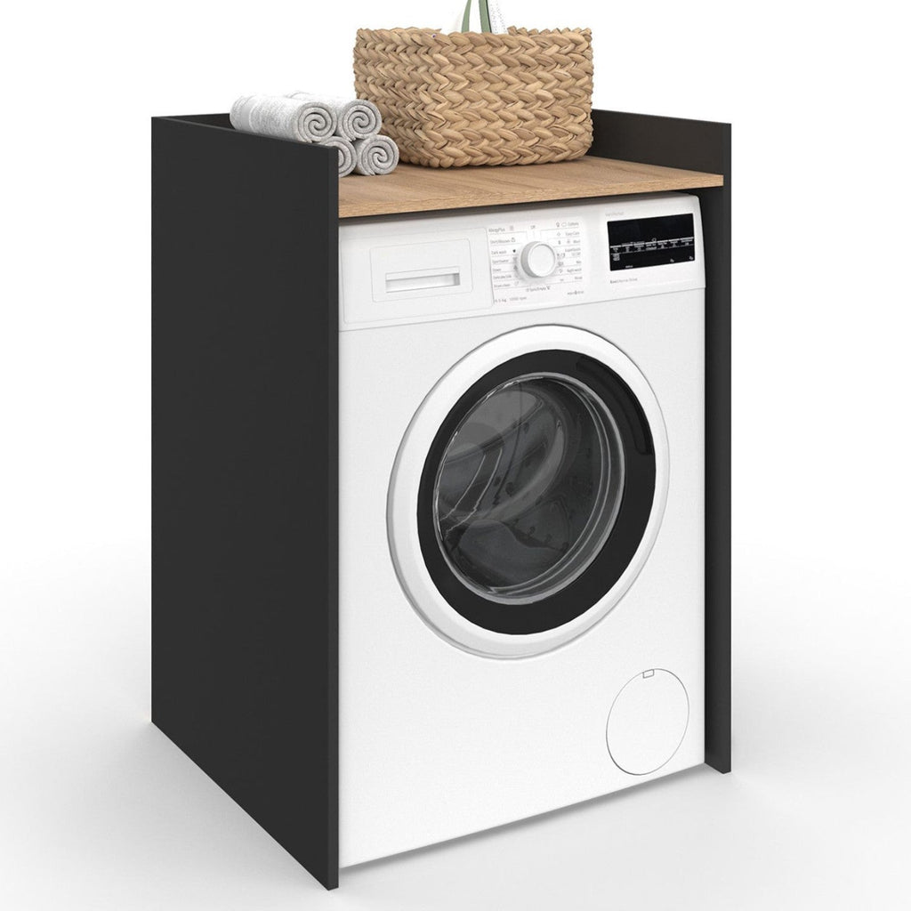 Meuble armoire pour lave-linge ou sèche-linge WALLIS noir et hêtre