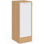 Meuble classeur à rideau verrouillable 4 tablettes H. 110 cm blanc et bois