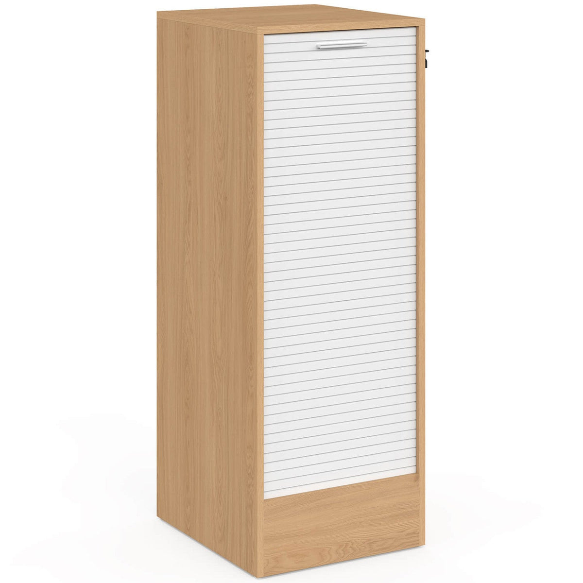 Meuble classeur à rideau verrouillable 4 tablettes H. 110 cm blanc et bois
