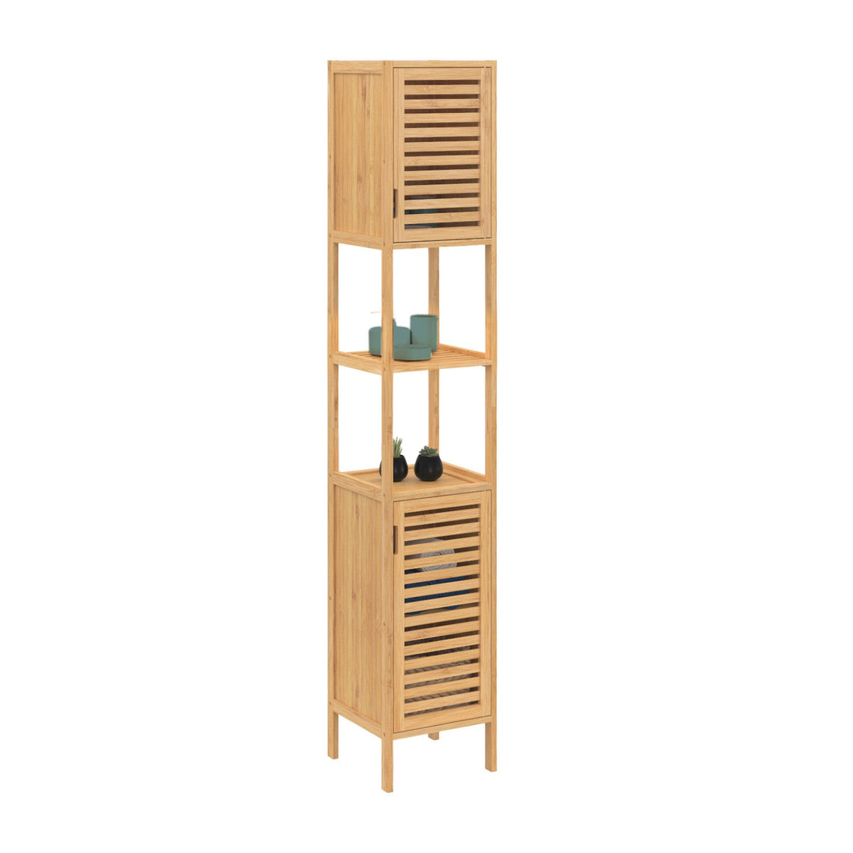 Meuble colonne de salle de bain en bambou BEA 2 portes