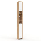 Meuble colonne de salle de bain TOMI, 2 portes et 4 niches, coloris hêtre et blanc