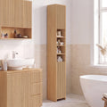 Meuble colonne de salle de bain VICTOR, 2 portes, 4 niches, effet lattes