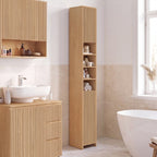 Meuble colonne de salle de bain VICTOR, 2 portes, 4 niches, effet lattes