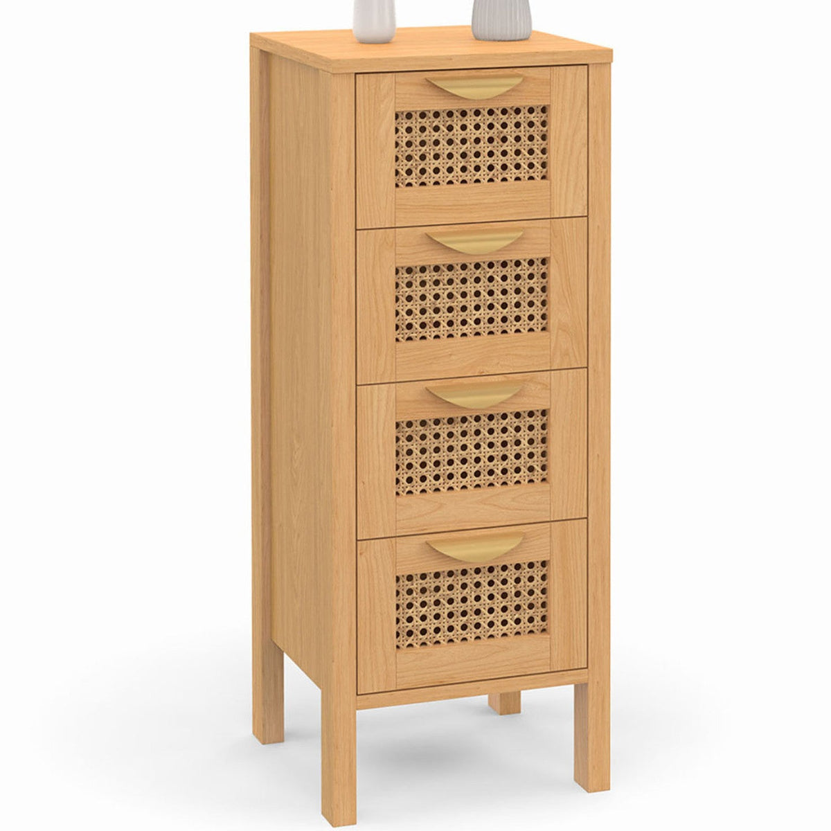 Meuble d'appoint 4 tiroirs EDHEN 30x30x80 cm chiffonnier pour entrée salle de bain avec cannage
