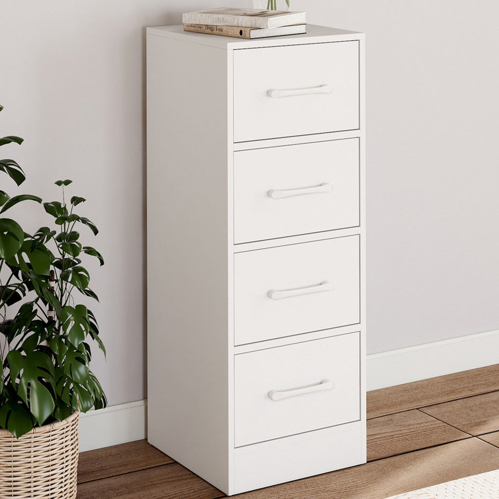 Meuble d'appoint 4 tiroirs UPPAH 30 cm chiffonnier, meuble de rangement bois blanc