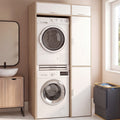 WALLIS laundry unit for stacked washing machine and tumble dryer with wood and white storage cabinet