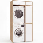 WALLIS laundry unit for stacked washing machine and tumble dryer with wood and white storage cabinet