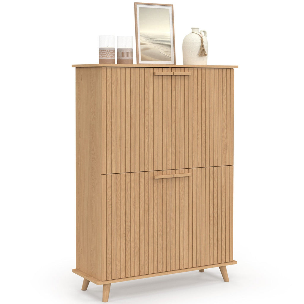 Meuble de rangement 4 portes JULIETTE effet lattes tasseaux bois coloris chêne
