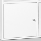Étagère de rangement en escalier LIAM 3 niveaux bois blanc fond gris avec porte et tiroirs