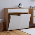 Meuble de rangement salle de bain TOMI 2 portes avec 2 paniers à linge amovibles 1 tiroir décor hêtre et blanc